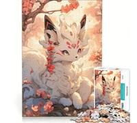 1000 Piece Jigsaws for Adults White Fox with Cherry Blossoms Educational Game Decompressing Intellectual Great Gift for Gaming 38x52cm