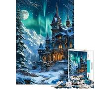 1000 Piece Jigsaws for Adults Winter Castle Under Aurora Borealis Fun at Home Activities, Staycation Kill Time Brain Teaser Game Suitable for People Aged 14 And Above (38x52cm)