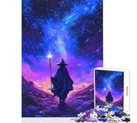 1000 Piece Jigsaws for Adults Wizard Walking Under A Star-Filled Sky with Glowing Staff Toy Wall Decor Art Work Gift for Educational Game Artists' Collection, Fine Arts Size 50x75cm