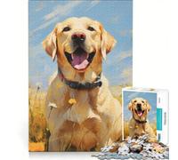 1000 Piece Jigsaws for Adults Yellow Labrador in Flowers Family Games Challenging To Complete Improving Love between Couples 50x75cm