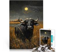 1000 Piece Jigsaws for teenagers African Buffalo Under Moonlight Analyse und Logik Wunschliste mit dem Weihnachtsmann38x26cm