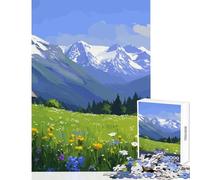 1000 Piece Jigsaws for Teenagers Alpine Meadow Landscape Educational Toy Gift Birthday Brain Teaser Game Artists' Collection, Fine Arts Size 38x52cm