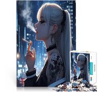 1000 Piece Jigsaws for teenagers Anime Girl Smoking in City Hands-on-Spiel Wanddekoration Einzigartige Geburtstags- und Weihnachtsgeschenke38x26cm