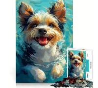 1000 Piece Jigsaws for Teenagers Biewer Yorkshire Terrier Swimming Exact Fit Game Thinking Skill Game Calm Fun Time Birthday Fun Play (50x75cm)
