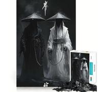 1000 Piece Jigsaws for Teenagers Black And White Samurai Ghosts Exact Fit Game Thinking Skill Game Calm Fun Time Birthday Fun Play (38x26cm)