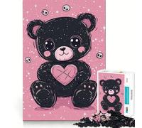 1000 Piece Jigsaws for Teenagers Black Bear with Heart Exact Fit Game Thinking Skill Game Calm Fun Time Birthday Fun Play (50x75cm)