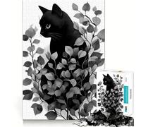 1000 Piece Jigsaws for Teenagers Black Cat Among Leaves Exact Fit Game Thinking Skill Game Calm Fun Time Birthday Fun Play (38x52cm)