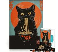 1000 Piece Jigsaws for Teenagers Black Cat Eating Ramen Poster Exact Fit Game Thinking Skill Game Calm Fun Time Birthday Fun Play (50x75cm)