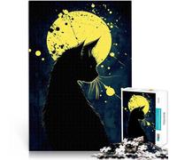 1000 Piece Jigsaws for teenagers Black Cat Silhouette on a Yellow Moon Schwierig Schwer Wohnkunstdekor75x50cm