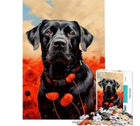 1000 Piece Jigsaws for Teenagers Black Lab in Poppies Difficult And Challenge Perfect Decoration Educational Games for Ages 14 And over (38x26cm)