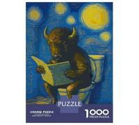 1000 Piece Jigsaws for Teenagers Buffalo Reading on Toilet, Starry Night Adult Jigsaw Puzzle Hands-on Game But Fun And Humorous Educational Challenge 52x38cm/1000pcs