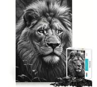 1000 Piece Jigsaws for Teenagers BW Lion Illustration Tight Fit Play Focus Fun Game Leisure Fun Time Christmas Wall Art (38x52cm)