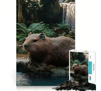 1000 Piece Jigsaws for Teenagers Capybara in Lush Waterfall Setting Tight Fit Play Focus Fun Game Leisure Fun Time Christmas Wall Art (38x52cm)