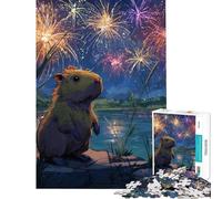 1000 Piece Jigsaws for Teenagers Capybara Watching Fireworks Illustration Challenging To Complete Perfect Decoration Relax Games for And 14 Years And over (50x75cm)