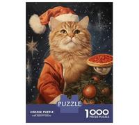 1000 Piece Jigsaws for Teenagers Cat Eat Pizza in Christmas Adult Jigsaw Hands-on Game Difficult Challenge Gifts for Friends And Family 38x26cm/1000pcs
