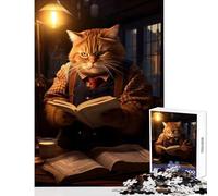1000 Piece Jigsaws for Teenagers Cat Reading A Book Jigsaw Puzzles for Teenagers Precision Cutting Educational Challenge Birthday Present, Gifts, (38x52cm)