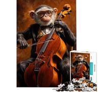 1000 Piece Jigsaws for Teenagers Cello Playing Monkey Help The Brain Exercise For Family Fun Educational Game for Age 14+ Game (38X26CM)