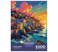 1000 Piece Jigsaws for Teenagers Colorful Coastal Village at Sunset Adult Jigsaw Hands-on Game Difficult Challenge Gifts for Friends And Family 70x50cm/1000pcs