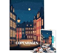 1000 Piece Jigsaws for Teenagers Copenhagen Denmark Night Cityscape Illustration Brain Intelligence Challenge Addictive Toys Fun Games Improve Memory Art Work Gifts (Size 38x26cm)