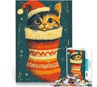1000 Piece Jigsaws for teenagers Cute Christmas Cat Herausforderndes Spielspielzeug Lernspiel für Geburtstag, Weihnachten52x38cm