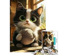 1000 Piece Jigsaws for Teenagers Cute Kitten with Yarn Help The Brain Exercise For Family Fun Educational Game for Age 14+ Game (38X52cm)