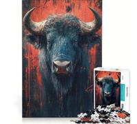 1000 Piece Jigsaws for Teenagers Dramatic Buffalo Portrait with Red Accents, Relax Games, Challenging To Complete, Christmas Birthday Gifts 38x52cm