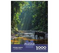 1000 Piece Jigsaws for Teenagers Elephant in Jungle River Puzzle for Adults Hands-on Game Difficult Challenge Educational Challenge 38x26cm/1000pcs