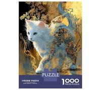1000 Piece Jigsaws for Teenagers Enchanted White Cat with Floral Patterns Adult Jigsaw Puzzle Hands-on Game Analysis And Logic Birthday Present, Gifts, 70x50cm/1000pcs