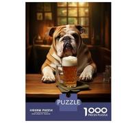 1000 Piece Jigsaws for Teenagers English Bulldog Drink Beer Puzzle for Adults Hands-on Game Difficult Challenge Educational Challenge 38x26cm/1000pcs