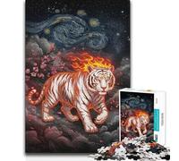 1000 Piece Jigsaws for Teenagers Fiery Tiger Under Starry Night Beautiful Design Game Presents for Women Gifts Ideas (38x52cm)