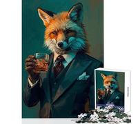 1000 Piece Jigsaws for Teenagers Fox in Suit with Whiskey Adult Jigsaw Puzzles Hand Speed Race Every Piece Is Unique - Christmas Birthday Gifts (38x26cm)