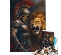 1000 Piece Jigsaws for Teenagers Gladiator & Lion Clash Jigsaw for Teenagers Hand Speed Race Difficult And Challenge Challenging Game Toys (Size 38x26cm)