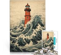 1000 Piece Jigsaws for teenagers Great Wave Lighthouse Herausfordernd Schwierig Wunschliste mit dem Weihnachtsmann52x38cm