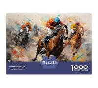 1000 Piece Jigsaws for Teenagers Horse Racing Art Print-3 Puzzle for Adults Hands-on Game Difficult Challenge Educational Challenge 38x26cm/1000pcs