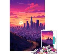 1000 Piece Jigsaws for Teenagers LA Sunset Pixel Art Brain Intelligence Challenge Addictive Toys Fun Games Improve Memory Art Work Gifts (Size 38x52cm)