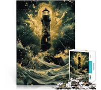 1000 Piece Jigsaws for teenagers Lighthouse in Storm Lernspiele Heimdekoration mit passendem Poster und Quizblatt38x26cm