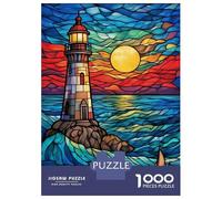 1000 Piece Jigsaws for Teenagers Lighthouse Sailboat Sunset Puzzle for Adults Hands-on Game Difficult Challenge Educational Challenge 52x38cm/1000pcs