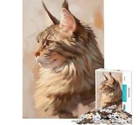 1000 Piece Jigsaws for Teenagers Maine Coon Cat Portrait Painting Difficult And Challenge Perfect Decoration Educational Games for Ages 14 And over (38x26cm)