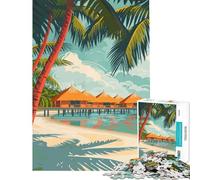 1000 Piece Jigsaws for Teenagers Maldives Beach Resort Difficult And Challenge Perfect Decoration Educational Games for Ages 14 And over (38x52cm)