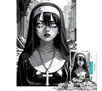 1000 Piece Jigsaws for Teenagers Monochrome Nun with Glowing Eyes Difficult And Challenge Perfect Decoration Educational Games for Ages 14 And over (38x26cm)