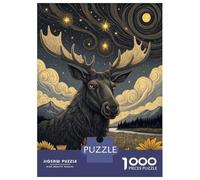 1000 Piece Jigsaws for Teenagers Moose Under A Starry Sky Puzzle for Adults Hands-on Game Difficult Challenge Educational Challenge 70x50cm/1000pcs