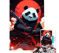 1000 Piece Jigsaws for Teenagers Panda Samurai Katana Red Moon for Educational Game Challenge Toy Hands-on Game For Family Fun Gifts For Birthdays (Size 50x75cm)