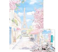 1000 Piece Jigsaws for Teenagers Parisian Street with Eiffel Tower Challenging To Complete Perfect Decoration Relax Games for And 14 Years And over (38x52cm)