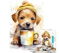 1000 Piece Jigsaws for Teenagers Puppy at Coffee Time Difficult And Challenge Perfect Decoration Educational Games for Ages 14 And over (50x75cm)