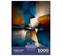 1000 Piece Jigsaws for Teenagers Puzzle Abstract Pentagonal Form - Blue, Gold & Ivory Geometry Puzzle for Adults Brain Teaser Game Birthday Present Parent-child Interaction 52x38cm/1000pcs