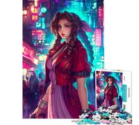 1000 Piece Jigsaws for Teenagers Puzzle Aerith Gainsborough in Neon Cityscape Help The Brain Exercise Difficult Challenge Relax Games for Ages 14 And over (38x26cm)