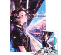 1000 Piece Jigsaws for Teenagers Puzzle Anime Girl at Train Station Help The Brain Exercise Difficult Challenge Relax Games for Ages 14 And over (38x52cm)