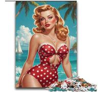 1000 Piece Jigsaws for Teenagers Puzzle Blonde Pin-up in Red Polka Dot Swimsuit Challenging Game Toys Perfect Decoration Gift For Birthdays (size 38x52cm)