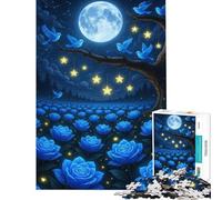 1000 Piece Jigsaws for Teenagers Puzzle Blue Roses, Birds, Moon, And Stars for Birthday, Chrismas A Work of Art Relaxing Games for And from 14 Years And over (38x52cm)