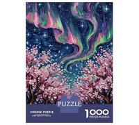 `1000 Piece Jigsaws for Teenagers Puzzle Cherry Blossoms And Aurora Borealis Painting Jigsaws for Adults Family Game But Fun And Humorous for Is Ideal As A Gift 70x50cm/1000pcs